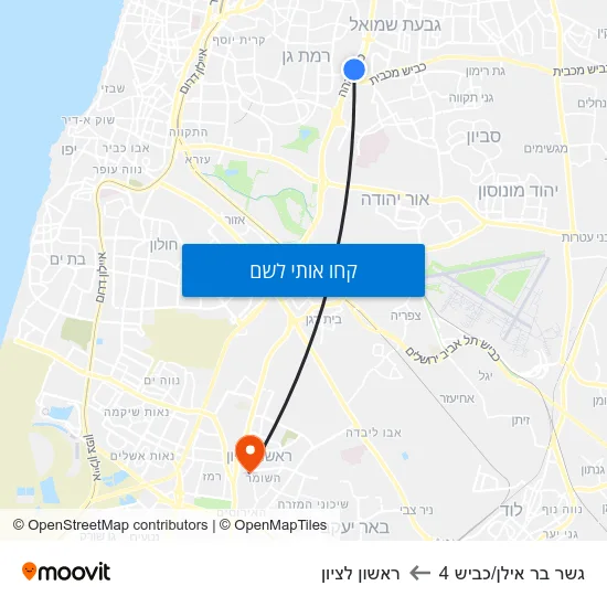 מפת גשר בר אילן/כביש 4 לראשון לציון