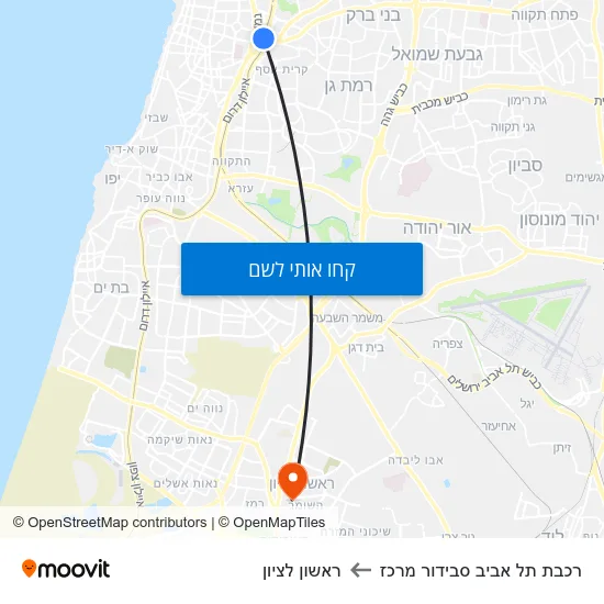מפת רכבת תל אביב סבידור מרכז לראשון לציון