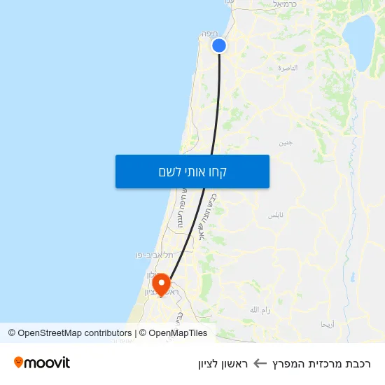 מפת רכבת מרכזית המפרץ לראשון לציון