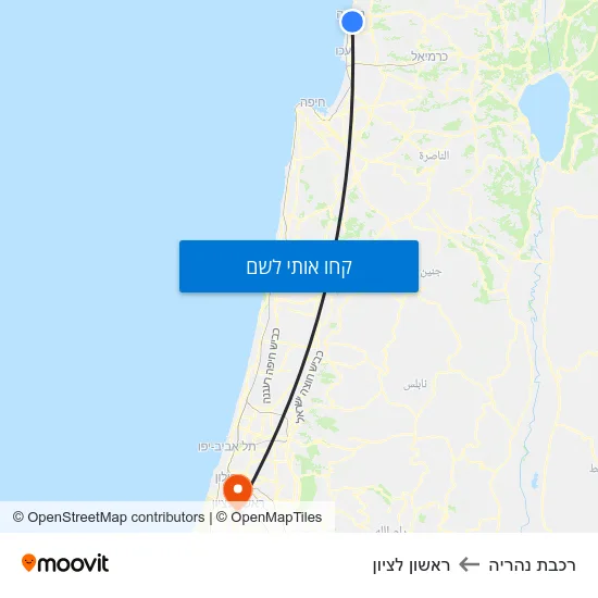 מפת רכבת נהריה לראשון לציון