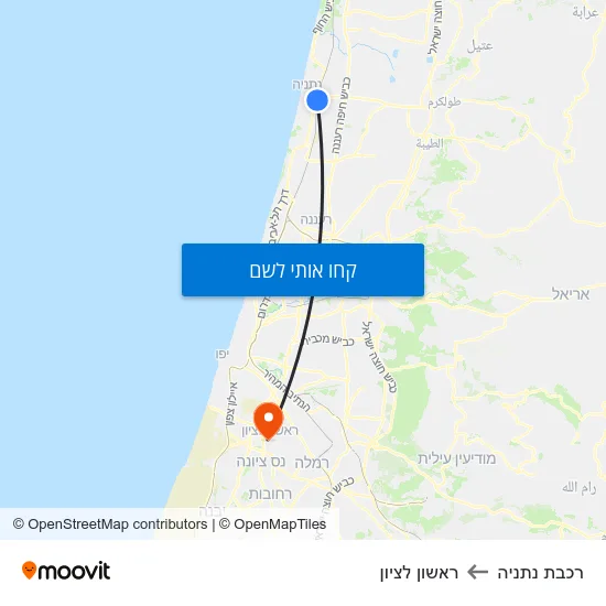 מפת רכבת נתניה לראשון לציון
