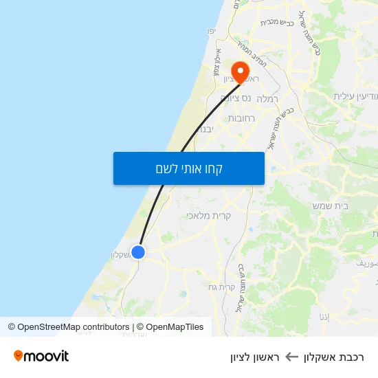 מפת רכבת אשקלון לראשון לציון