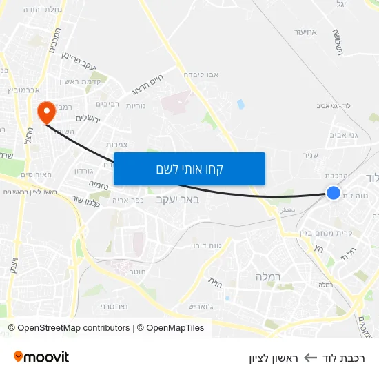 מפת רכבת לוד לראשון לציון