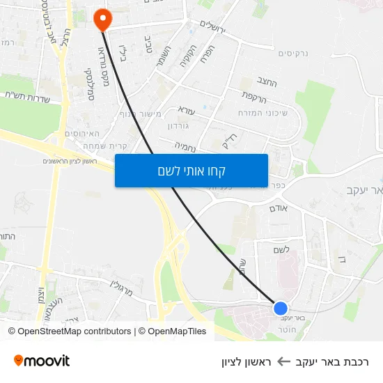 מפת רכבת באר יעקב לראשון לציון