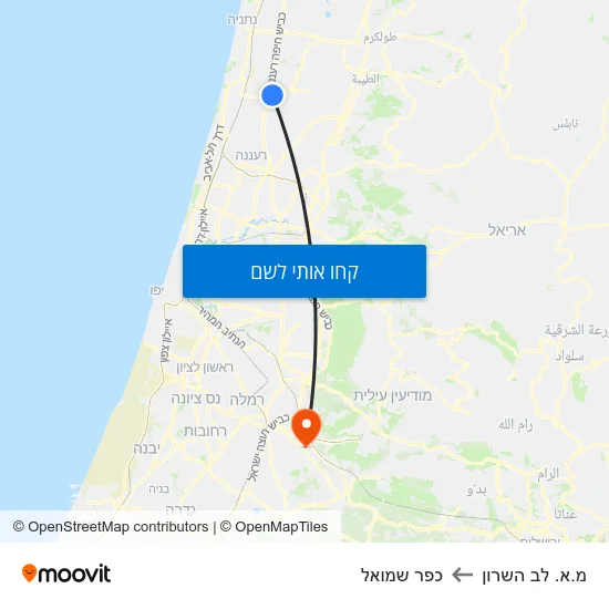 מפת מ.א. לב השרון לכפר שמואל