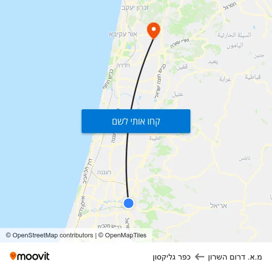 מפת מ.א. דרום השרון לכפר גליקסון