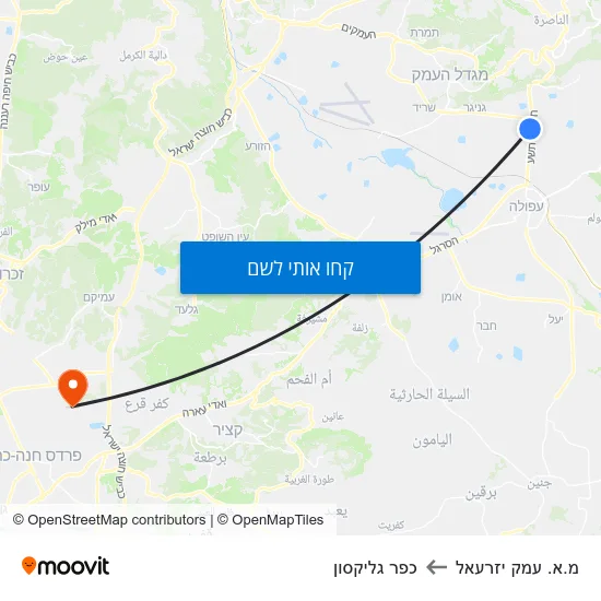 מפת מ.א. עמק יזרעאל לכפר גליקסון