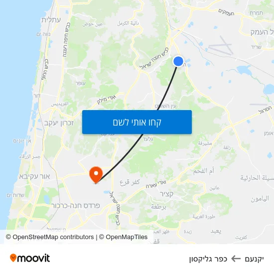 מפת יקנעם לכפר גליקסון
