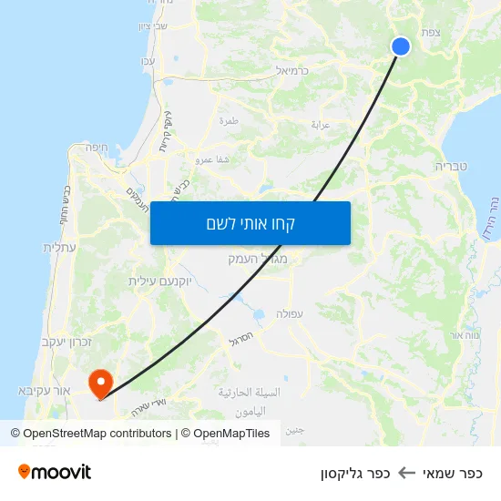 מפת כפר שמאי לכפר גליקסון