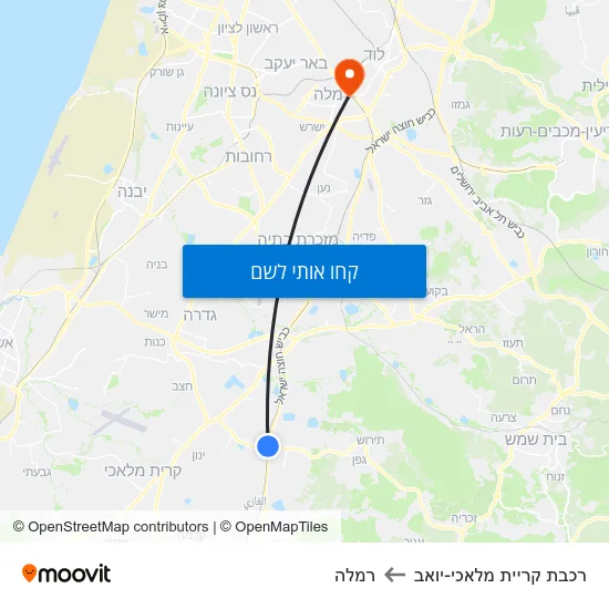 מפת רכבת קריית מלאכי-יואב לרמלה