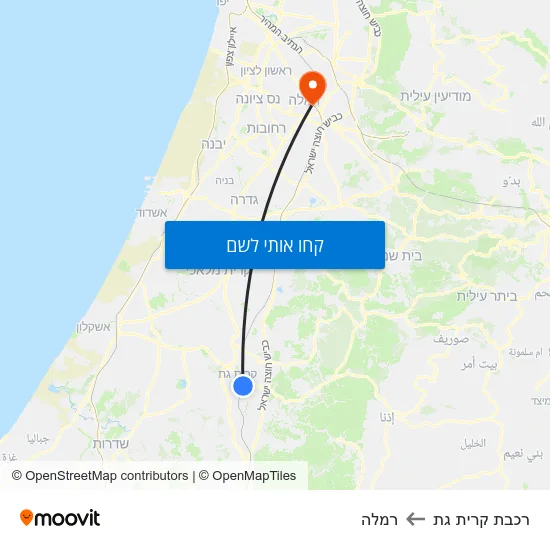 מפת רכבת קרית גת לרמלה