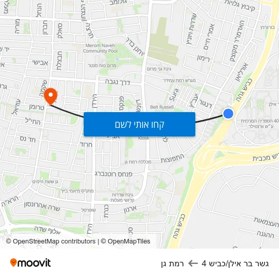 מפת גשר בר אילן/כביש 4 לרמת גן