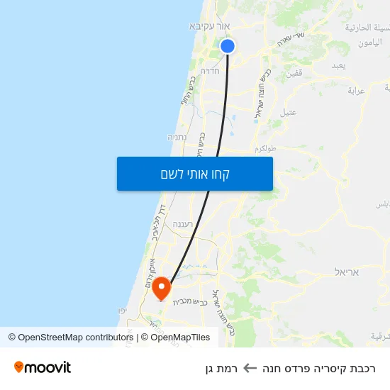 מפת רכבת קיסריה פרדס חנה לרמת גן