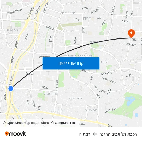 מפת רכבת תל אביב ההגנה לרמת גן