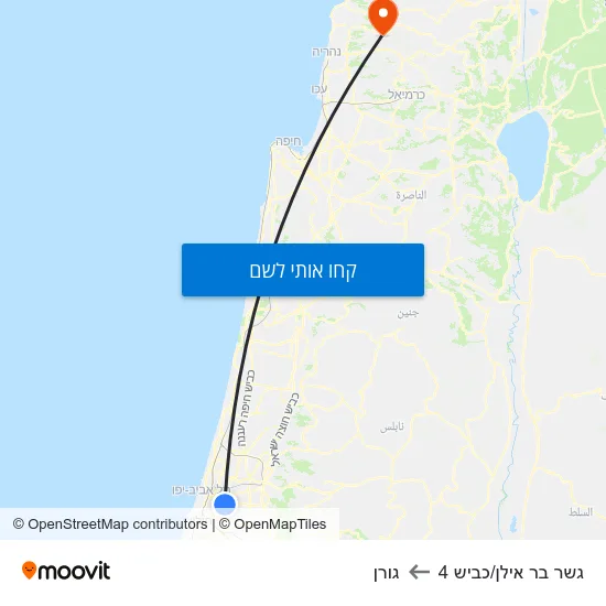 מפת גשר בר אילן/כביש 4 לגורן