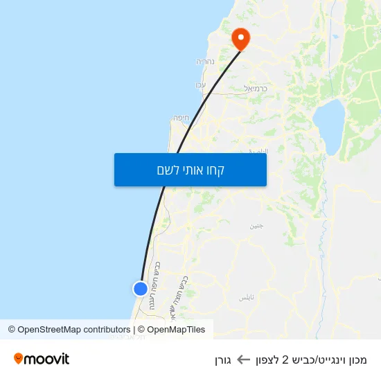 מפת מכון וינגייט/כביש 2 לצפון לגורן