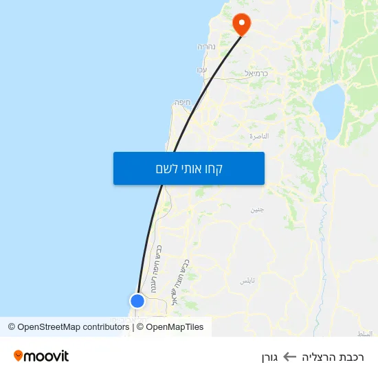 מפת רכבת הרצליה לגורן