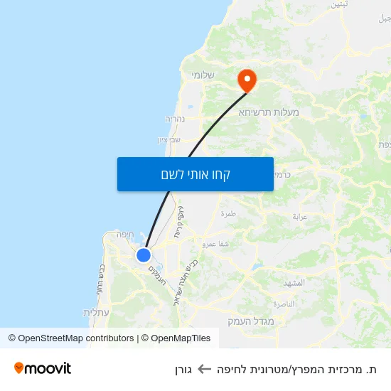 מפת ת. מרכזית המפרץ/מטרונית לחיפה לגורן