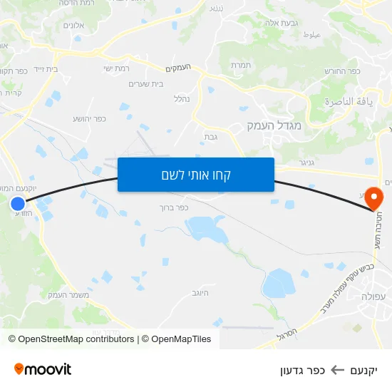 מפת יקנעם לכפר גדעון
