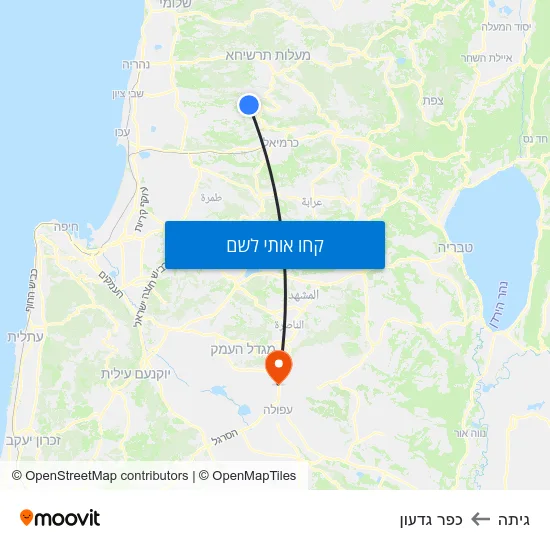 מפת גיתה לכפר גדעון