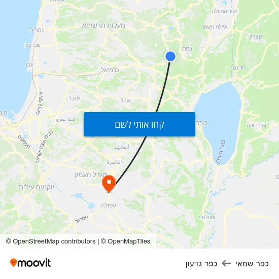 מפת כפר שמאי לכפר גדעון