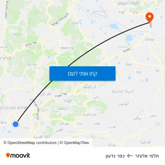 מפת תלמי אלעזר לכפר גדעון