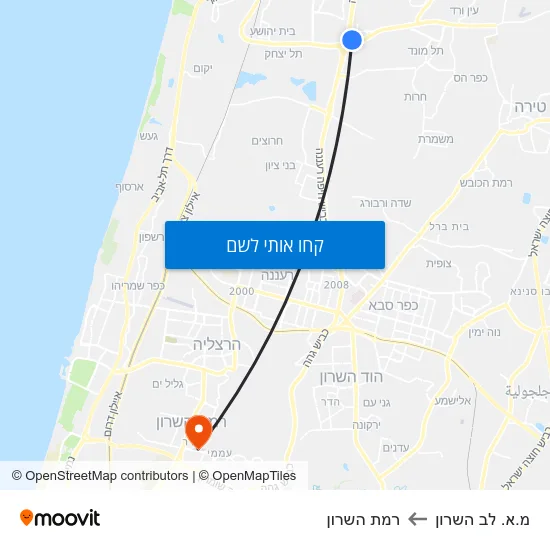 מפת מ.א. לב השרון לרמת השרון