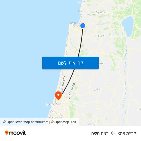 מפת קריית אתא לרמת השרון