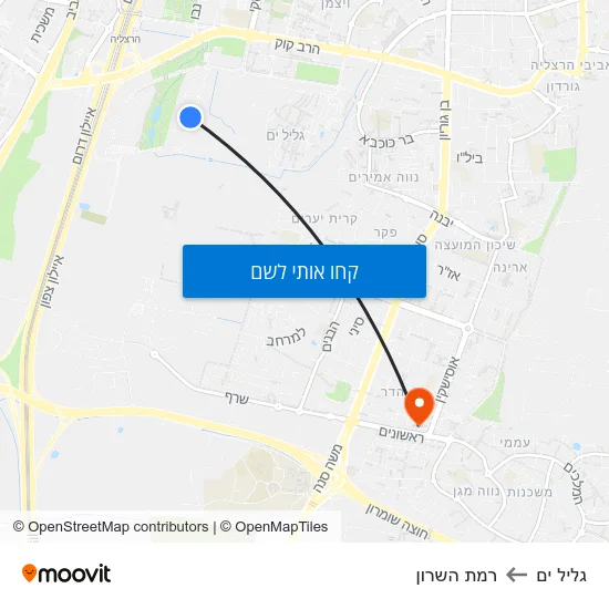 מפת גליל ים לרמת השרון