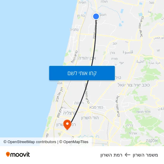מפת משמר השרון לרמת השרון