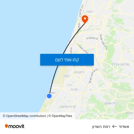 מפת אשדוד לרמת השרון