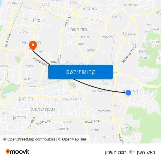 מפת ראש העין לרמת השרון