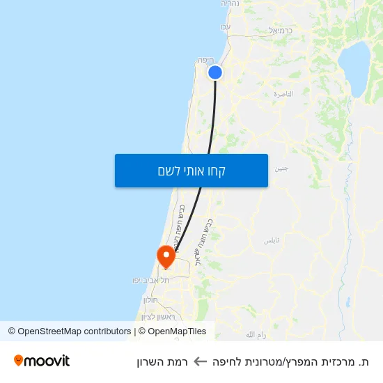 מפת ת. מרכזית המפרץ/מטרונית לחיפה לרמת השרון