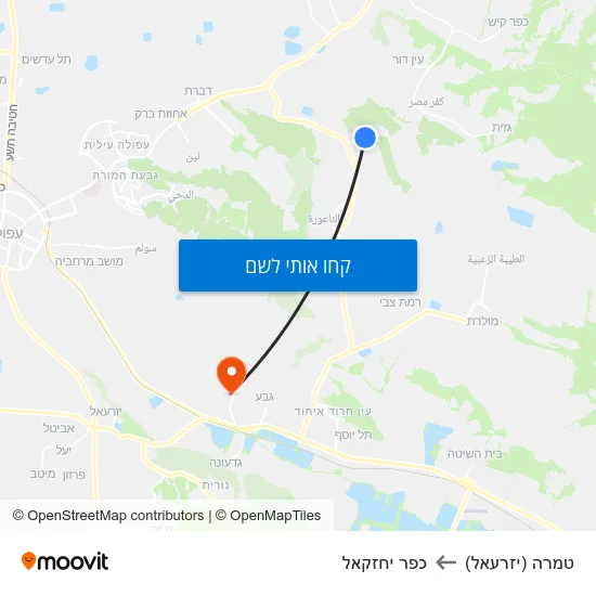 מפת טמרה (יזרעאל) לכפר יחזקאל