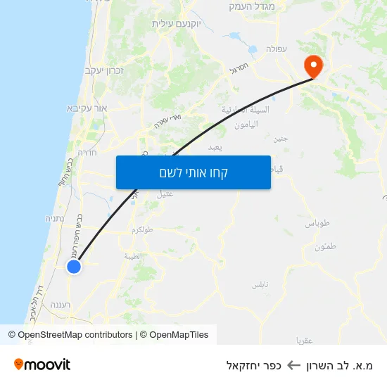 מפת מ.א. לב השרון לכפר יחזקאל