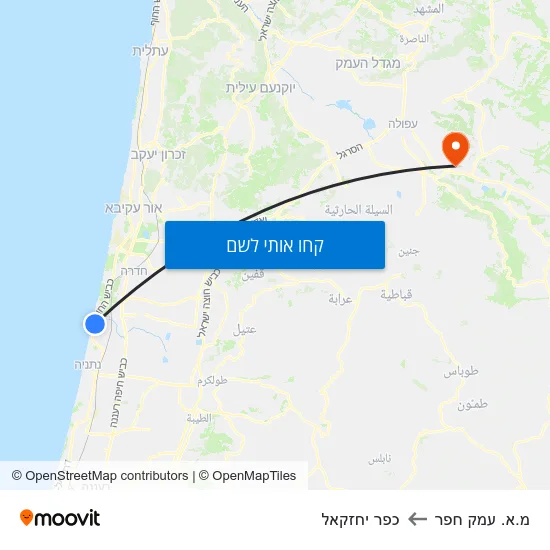 מפת מ.א. עמק חפר לכפר יחזקאל