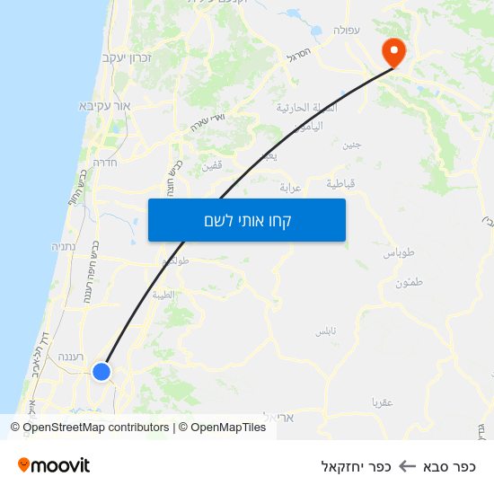 מפת כפר סבא לכפר יחזקאל