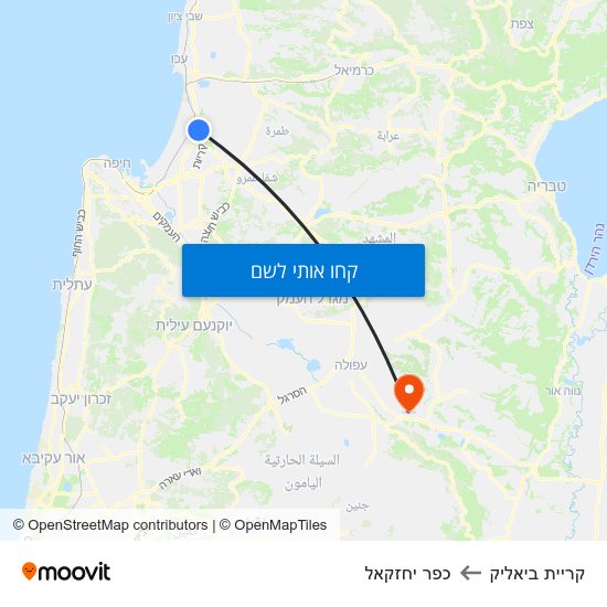 מפת קריית ביאליק לכפר יחזקאל