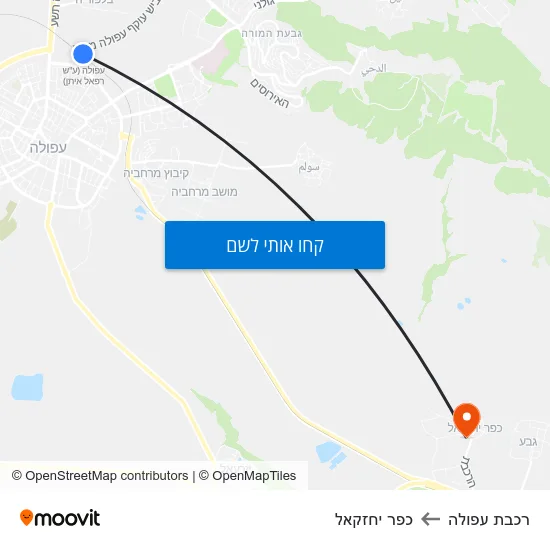 מפת רכבת עפולה לכפר יחזקאל