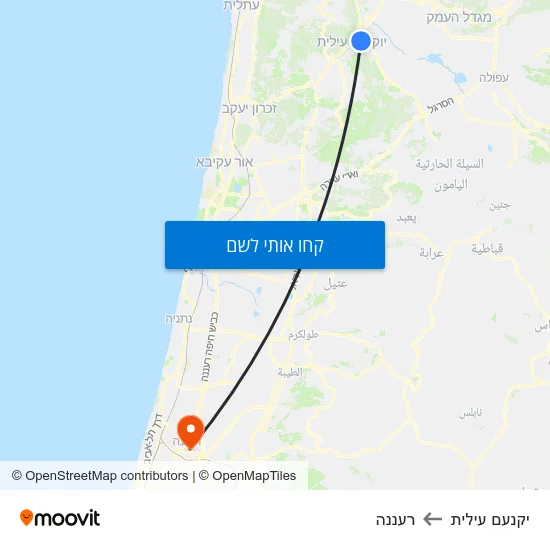 מפת יקנעם עילית לרעננה