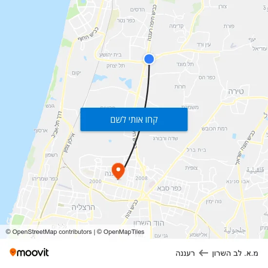 מפת מ.א. לב השרון לרעננה