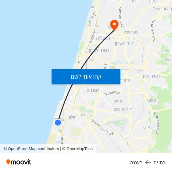 מפת בת ים לרעננה