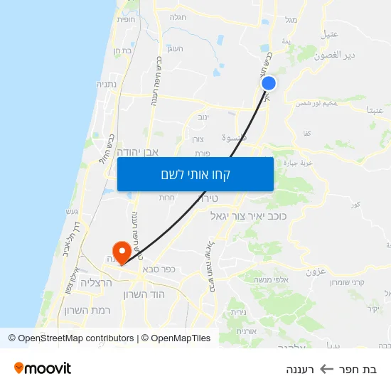 מפת בת חפר לרעננה
