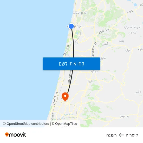 מפת קיסריה לרעננה