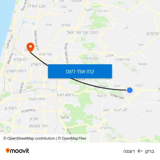 מפת ברקן לרעננה