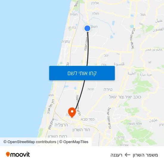 מפת משמר השרון לרעננה