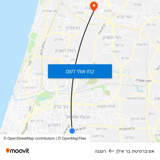 מפת אוניברסיטת בר אילן לרעננה