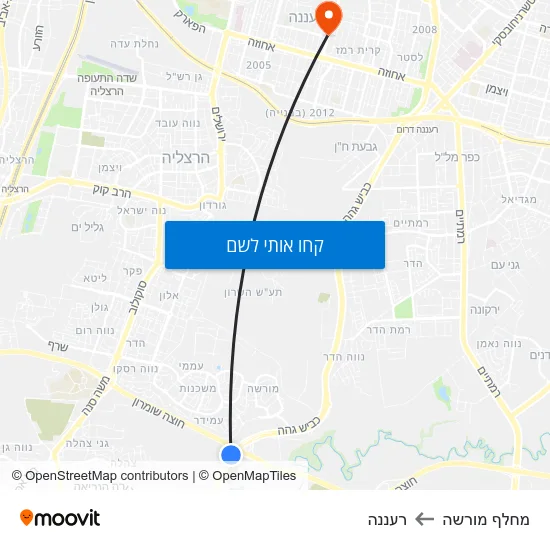 מפת מחלף מורשה לרעננה