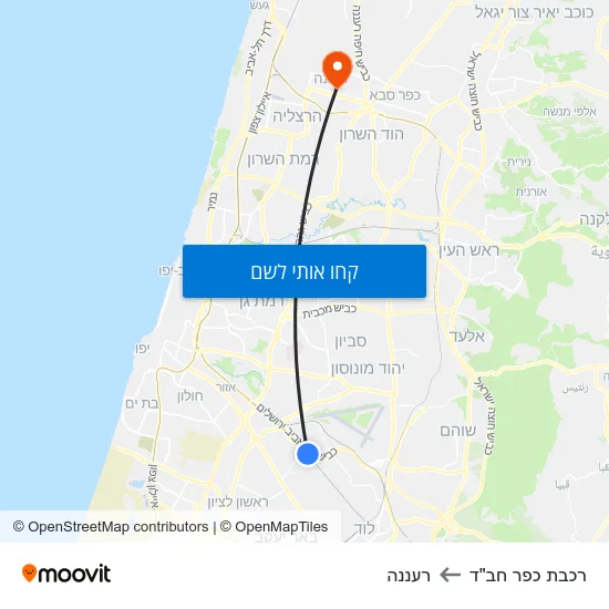 מפת רכבת כפר חב"ד לרעננה