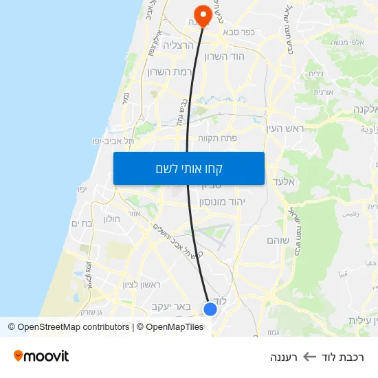 מפת רכבת לוד לרעננה